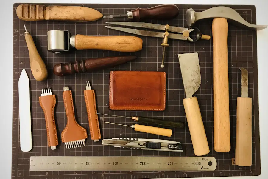 Leather working tools laid out